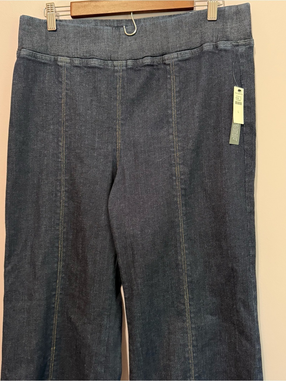 Talbots Dark Blue Flare Leg Travel Jean Front Seam Size Large NWT - Picture 3 of 6